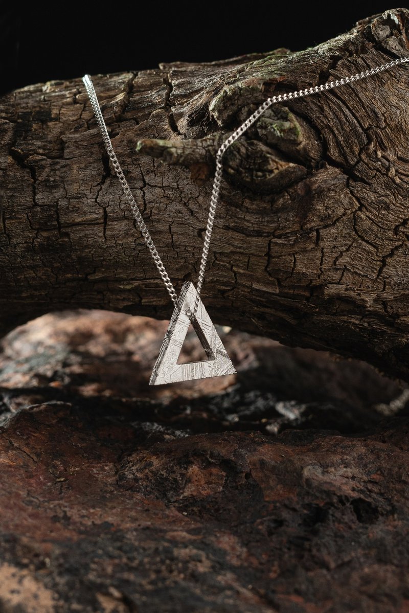 Muonionalusta meteorite solid pendant, Triangle shape - Necklaces - Other Materials Silver