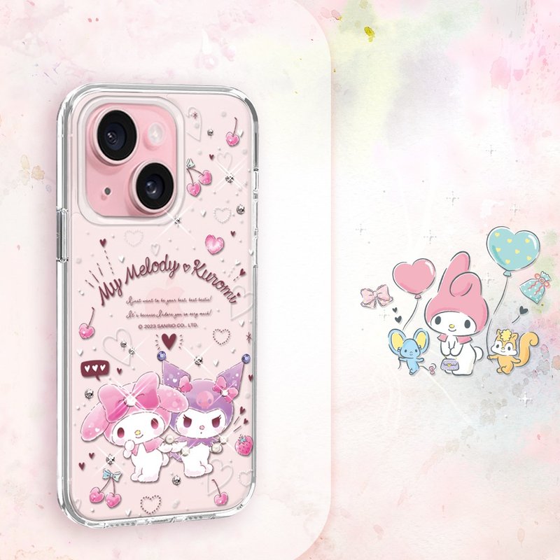 Sanrio iPhone full range of thin and light military-standard anti-fall crystal color diamond phone cases-Happy Melody - เคส/ซองมือถือ - วัสดุอื่นๆ หลากหลายสี