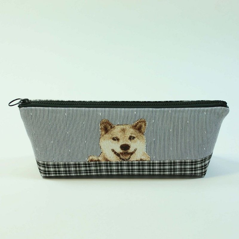 刺繡 筆袋08-柴犬 - 鉛筆盒/筆袋 - 棉．麻 黑色