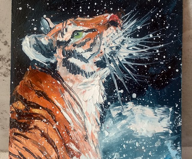 油絵。虎の絵。小さな絵の虎。オリジナルアート - ショップ AboutART 