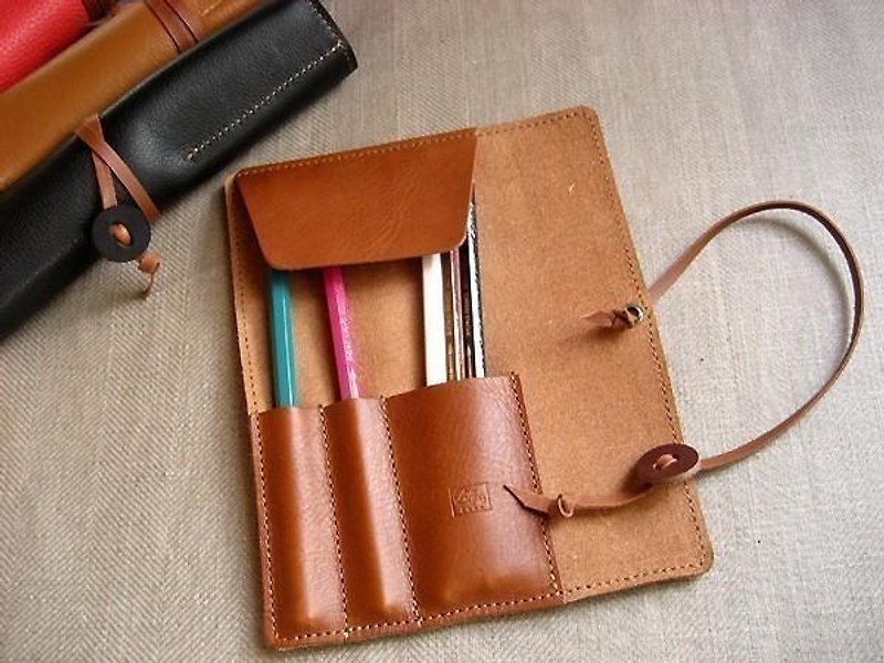 Roll Pen Case MINI Oil Nume Brown - Pencil Cases - Genuine Leather Brown