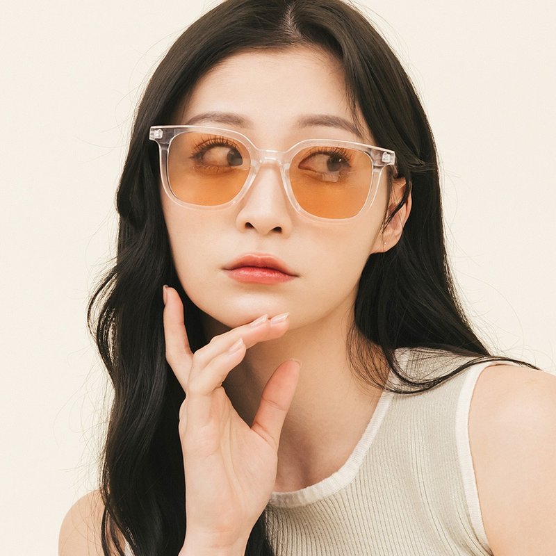 Xuejian's White Light Dance │Frost White Brown Korean Trend Frame Transparent Sunglasses │UV400 Sunglasses - Sunglasses - Plastic Transparent