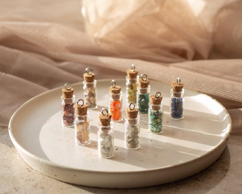 Glass bottles of crystals, Set of 10 pcs, September Birthstones, Virgo Gift - 其他 - 寶石 多色
