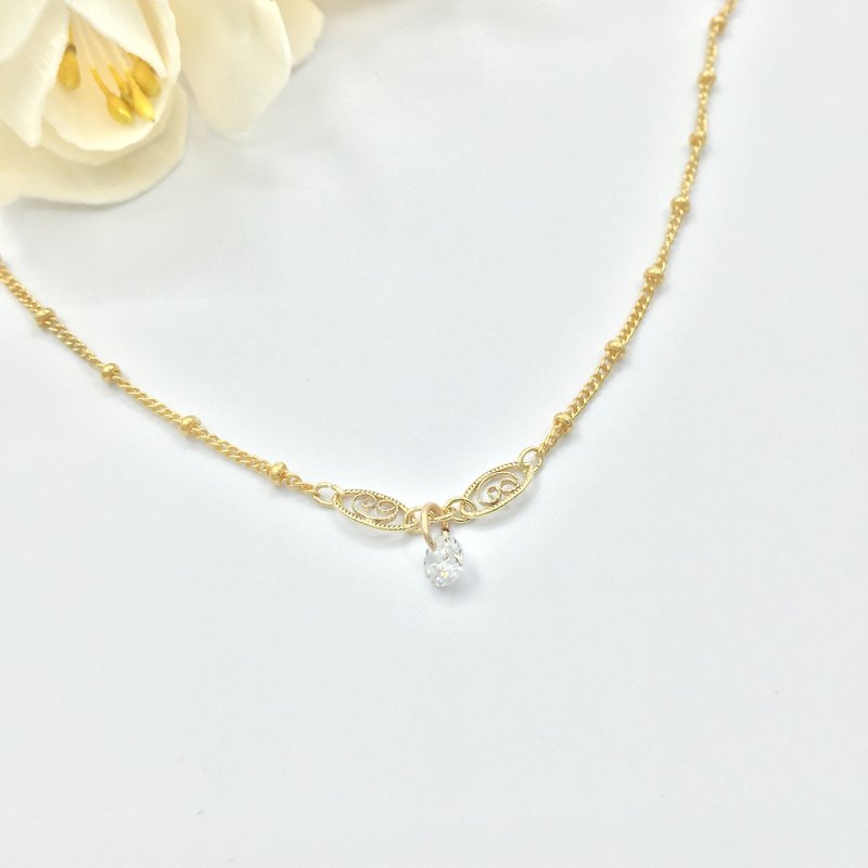 Classical small gorgeous clavicle chain American 14K gold necklace - สร้อยคอ - โลหะ สีทอง