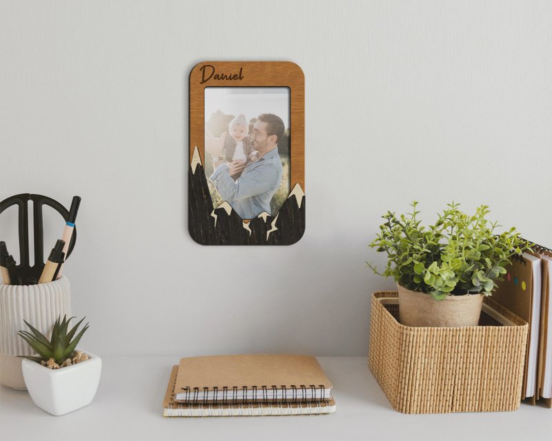 Personalized mountain photo frame Small 10x12 cm vertical picture frame