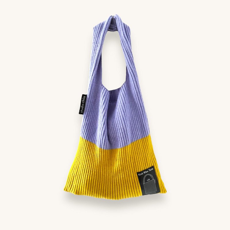 Ribs Knit Tote_ Lavender x Butter - Handbags & Totes - Cotton & Hemp Purple