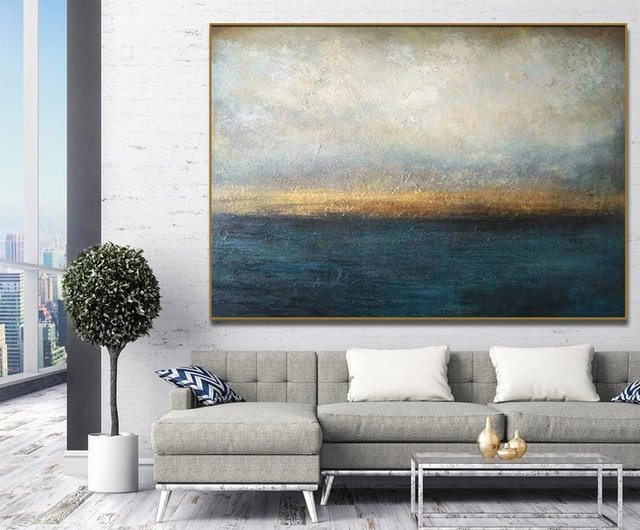 抽象画 青の絵画 灰色の絵画 海の絵画 夕焼けの絵画 - ショップ