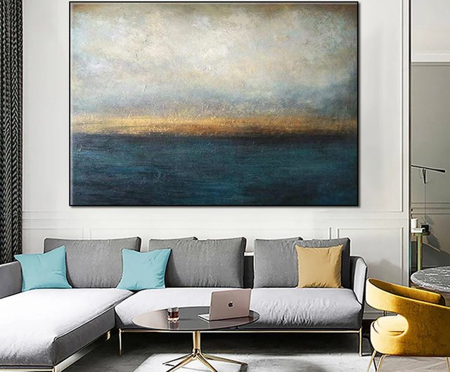 抽象画 青の絵画 灰色の絵画 海の絵画 夕焼けの絵画 - ショップ