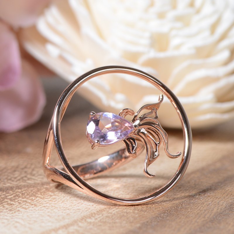 Ryukin - Pink Amethyst 18K Rose Gold Plated Silver Ring - General Rings - Gemstone Purple