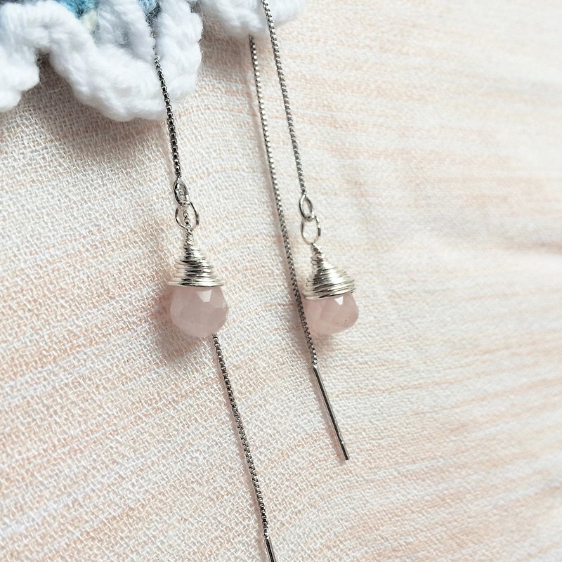 [Beauty tears] pink crystal earrings ear drop type section custom birthday gift - Earrings & Clip-ons - Gemstone 