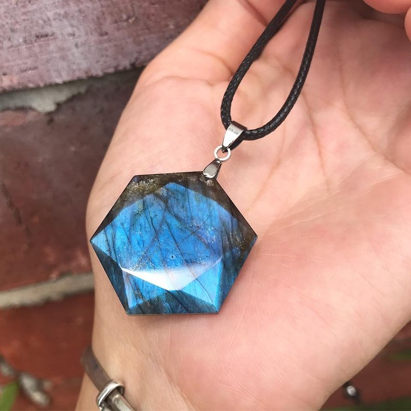 【Lost and find】 natural stone strong lone stone hexagram necklace - Necklaces - Gemstone Blue