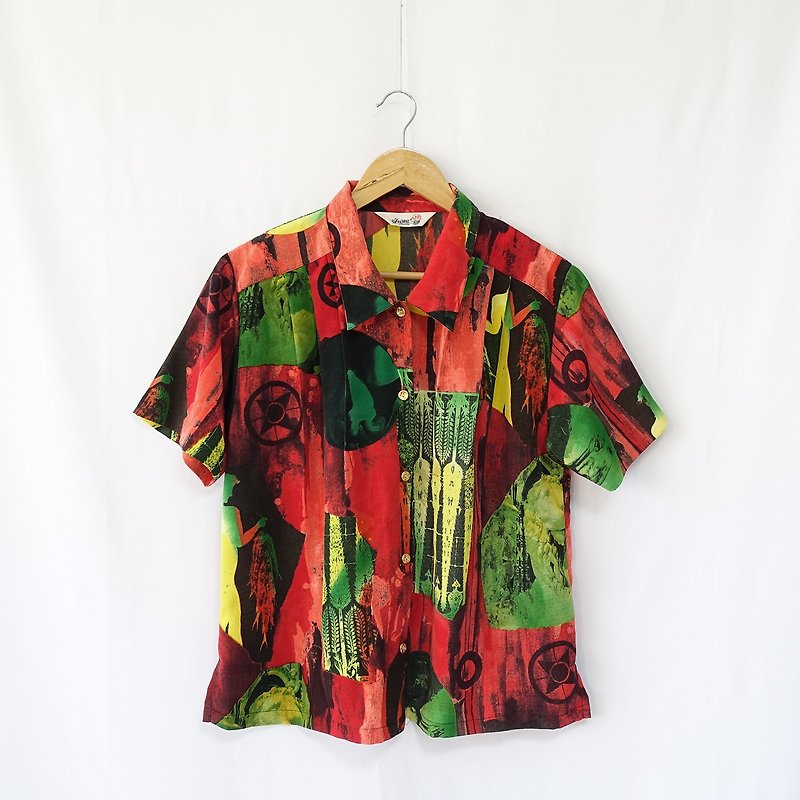 │Slowly│ vintage shirt 48│vintage. Retro. Literature - เสื้อเชิ้ตผู้หญิง - เส้นใยสังเคราะห์ หลากหลายสี