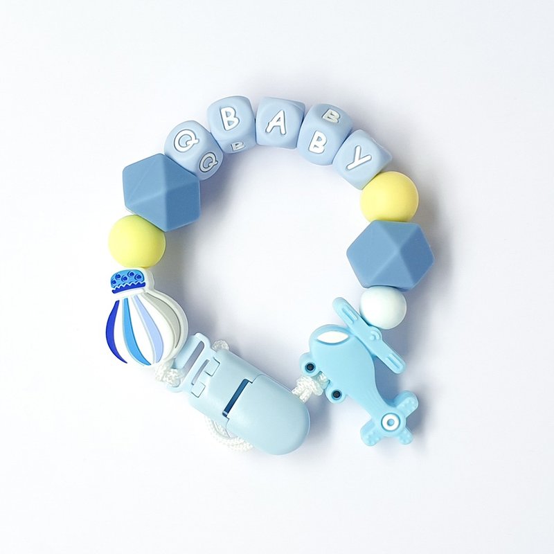 客製化 QBABY 熱氣球 直升機 奶嘴鏈 - 寶寶/兒童玩具/玩偶 - 其他材質 藍色