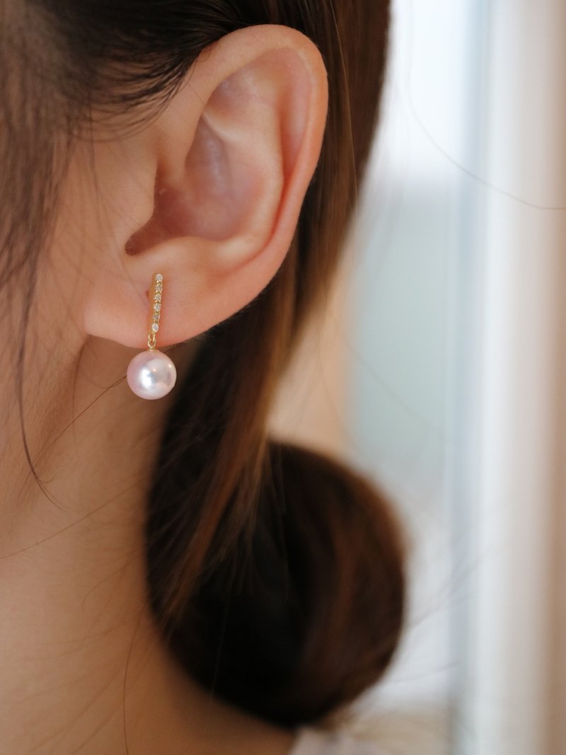 Japanese pearls, made in Japan, Japanese Akoya pearl earrings, diamonds, wedding decorations, seasonal gifts - ต่างหู - ไข่มุก ขาว