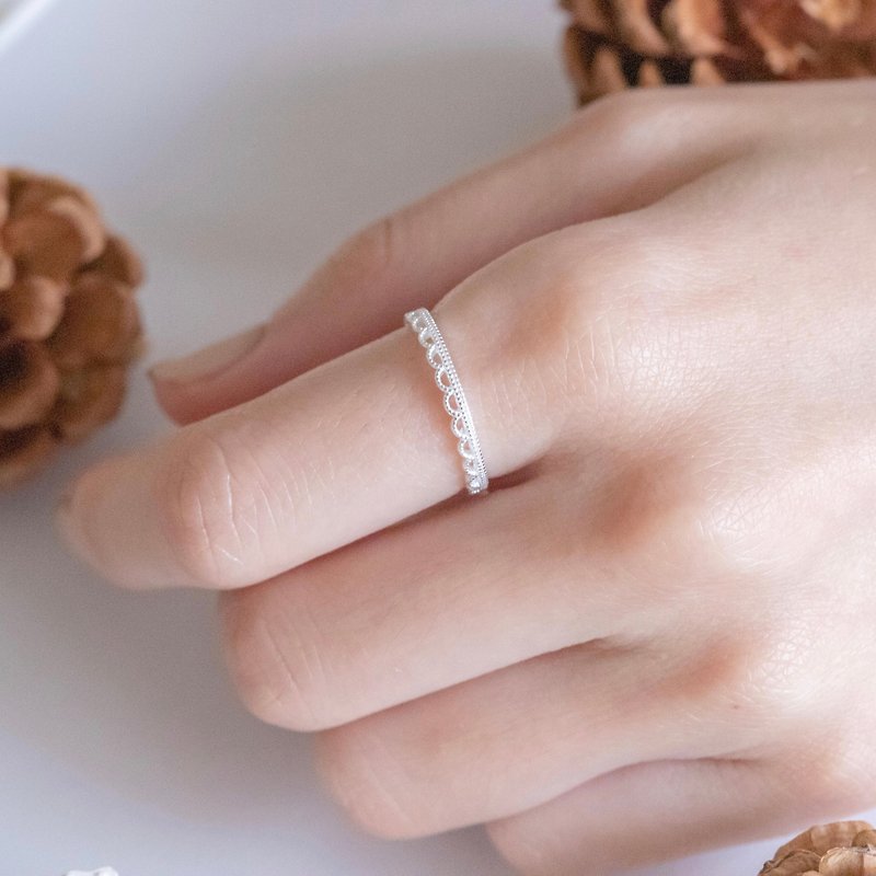 森林系花邊925純銀戒指 可調式戒指 - 戒指 - 寶石 銀色