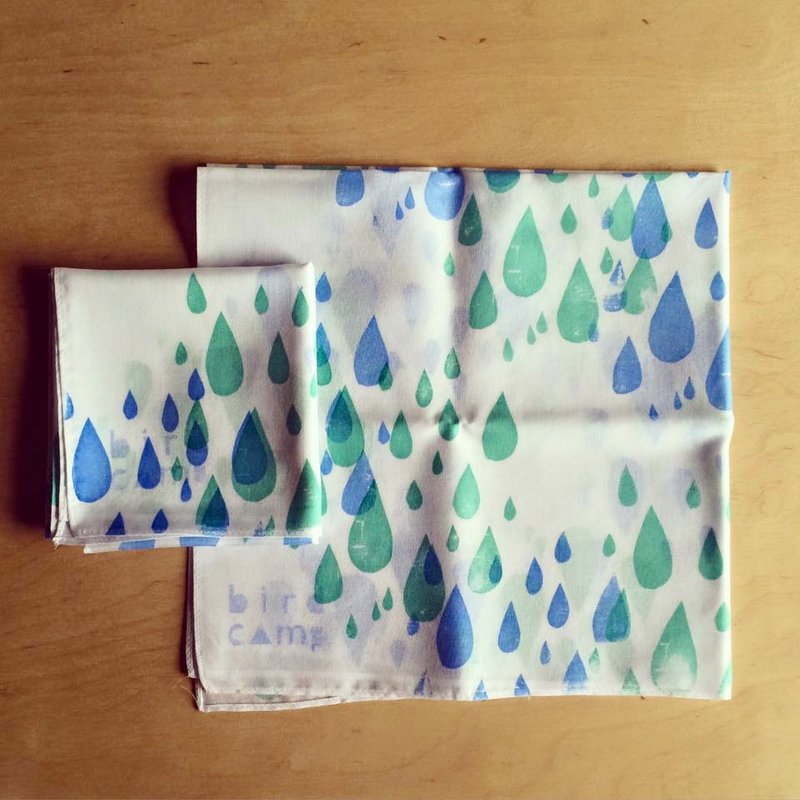 下雨天棉質絹印手帕 - 其他 - 棉．麻 藍色
