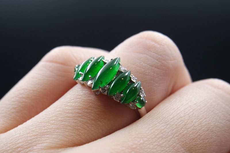 JEB Cui Yi Bao | Laokeng Glass Green Marquise Ring - General Rings - Jade Green