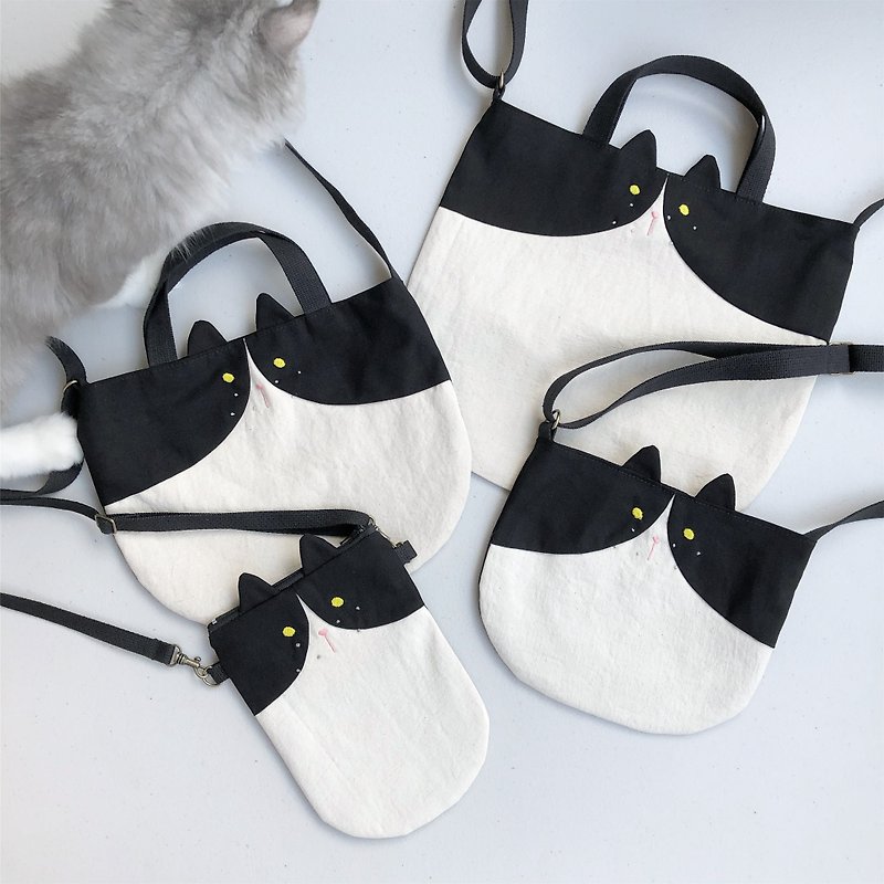 Customization. Brunswick cat. Embroidered characters. crossbody bag. 4 size - Messenger Bags & Sling Bags - Cotton & Hemp Black