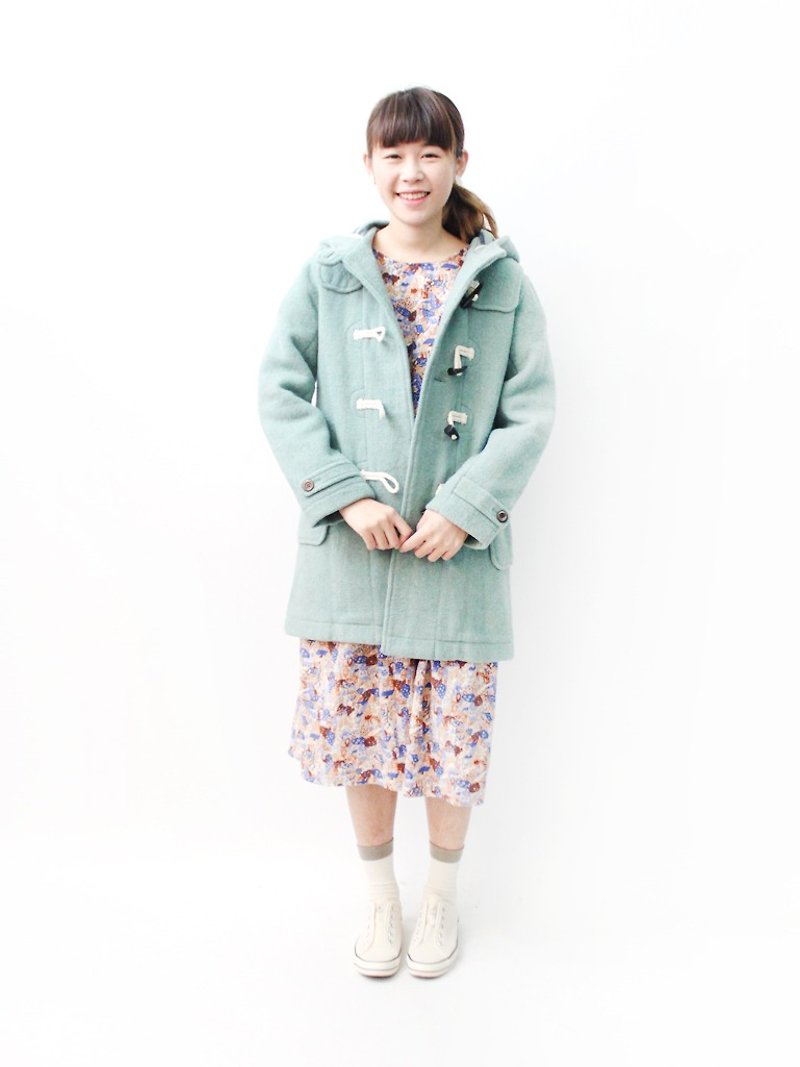 [RE1208C450] winter blue and green cute wool vintage button coat coat - เสื้อแจ็คเก็ต - ขนแกะ สีน้ำเงิน