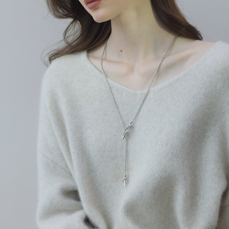 長流蘇拉鏈設計項鍊 - 項鍊 - 銀 銀色