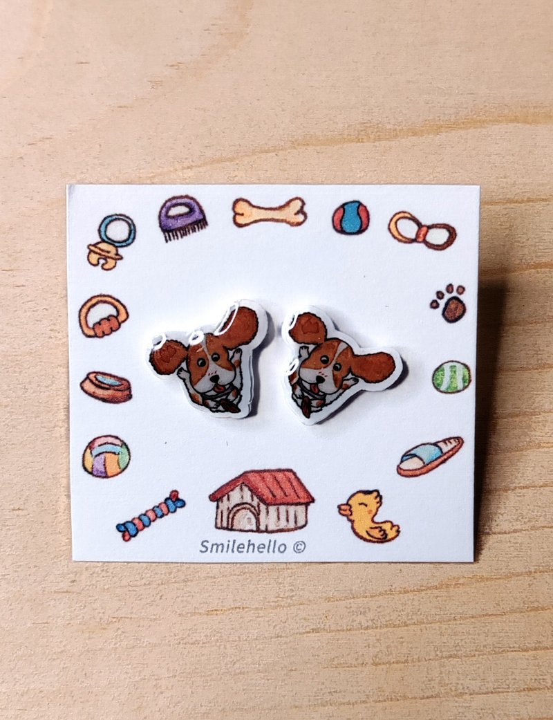 耳針/耳夾/耳環 手工製作 查理斯王騎士犬(一對) - 耳環/耳夾/耳骨夾 - 其他材質 多色
