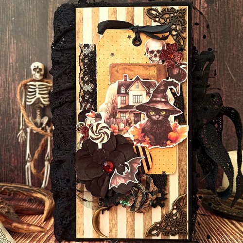 junkjournals Spooky Halloween castle journal handmade Witch gothic moon black cat notebook