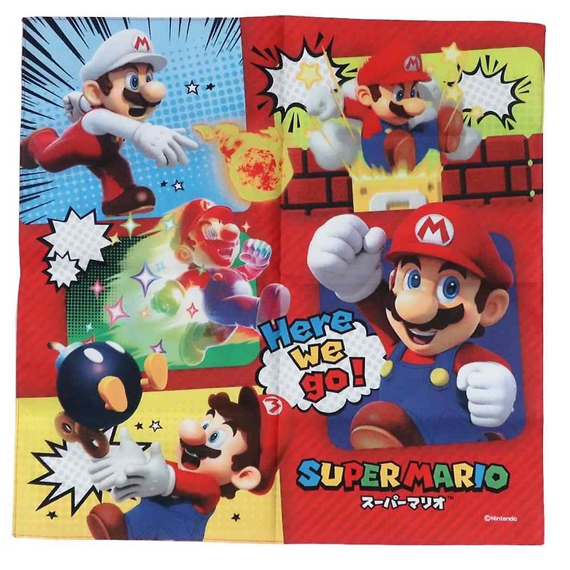 【Nintendo】 Japan Import Mario Action Adventure Handkerchief / MARIO - Handkerchiefs & Pocket Squares - Cotton & Hemp Multicolor