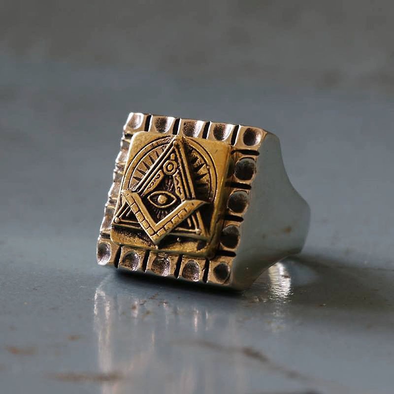 แหวน ฟรีเมสัน ไบค์เกอร์ นักขี่มอเตอร์ไซด์ กะโหลก วินเทจ แม็กซิกัน ทองเหลือง - แหวนทั่วไป - โลหะ สีทอง