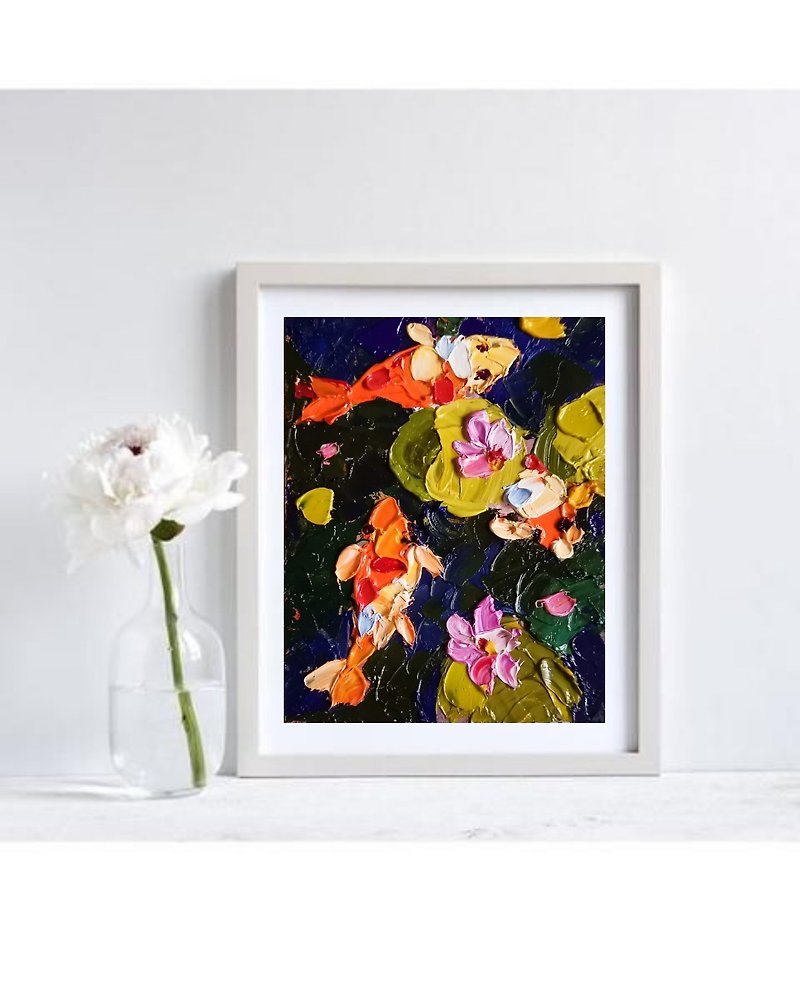 锦鲤 油畫原作 手工油畫 掛畫 油畫 koi Fish Painting Impasto Oil Painting by Verafe - Posters - Other Materials Orange