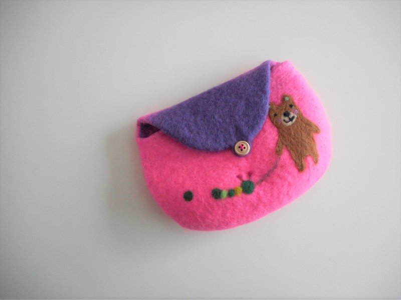 Cute and lightweight wool felt pouch - Toiletry Bags & Pouches - 24K Gold Pink