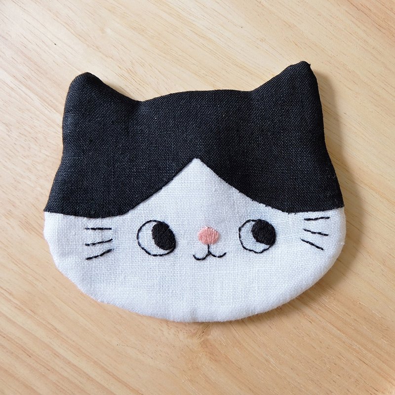 Cat Face Coaster - ฺBlack-White Cat - Coasters - Cotton & Hemp White