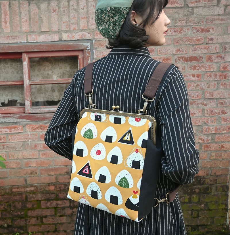 [Rice ball is full] Toast mouth gold bag / back backpack / side backpack / oblique backpack - Backpacks - Cotton & Hemp Yellow