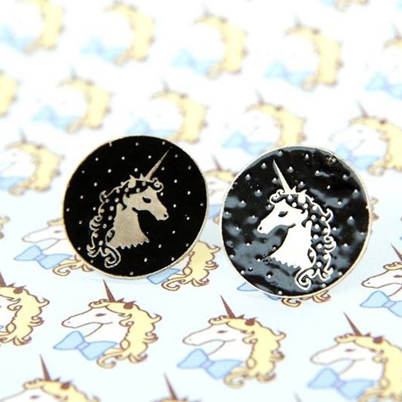 Polka Dot Unicorn Stud Earrings, Unicorn Earrings - ต่างหู - โลหะ สีดำ