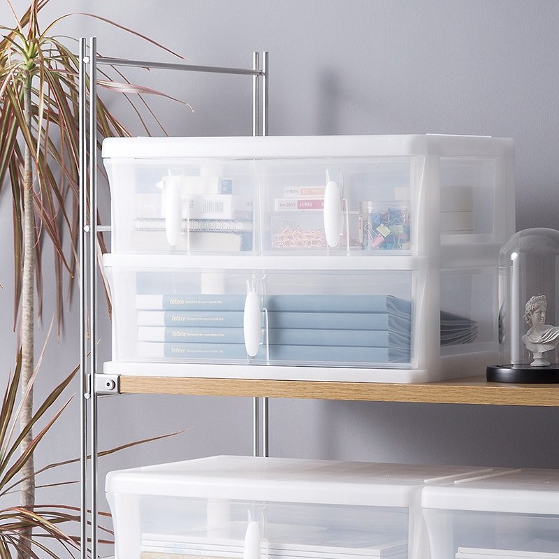 Japanese Tianma Japanese-made 39cm wide transparent drawer storage box (2 small drawers + 1 large drawer) - 2 pieces for teacher gift - กล่องเก็บของ - พลาสติก สีใส