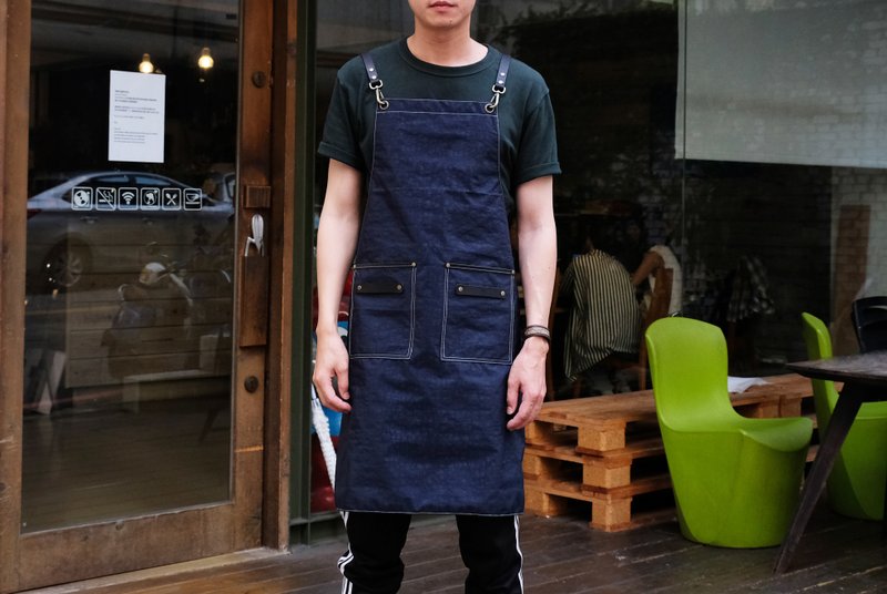 Dark blue water repellent cross apron - ผ้ากันเปื้อน - หนังแท้ 