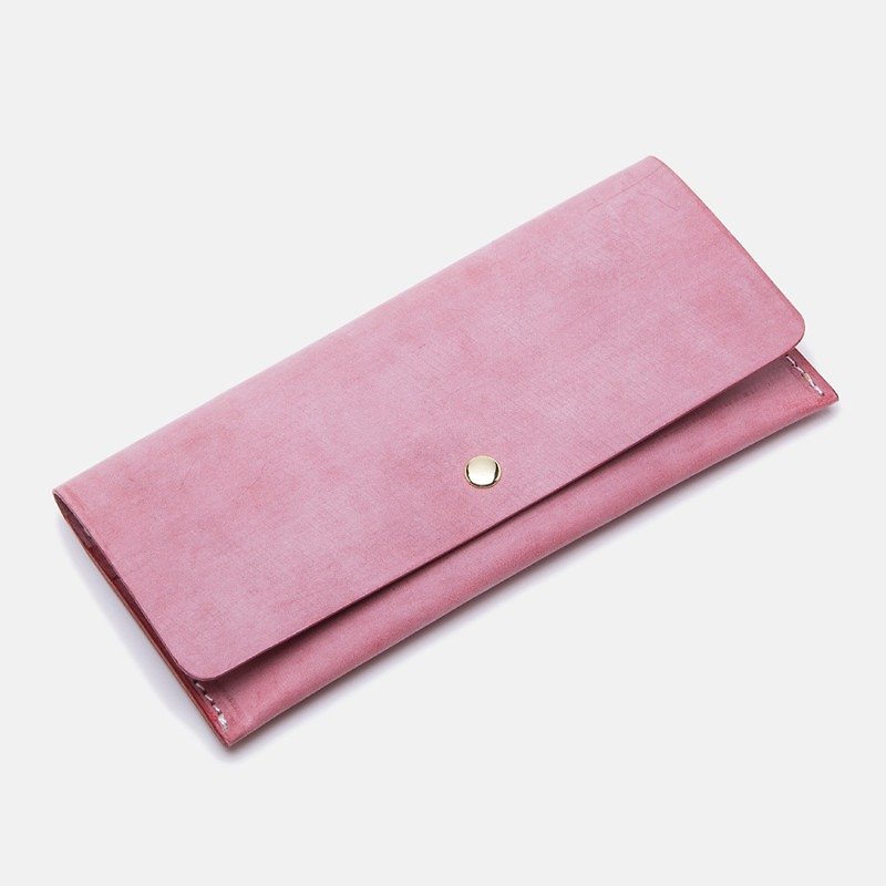 Italian Mist Wax Macaron Color Wax Cowhide Leather Wallet Long Leather Wallet Handbags Simple Hand Pulling Envelope Money Hand Wallet Clutch Rose Gold Snap Button - Clutch Bags - Genuine Leather 