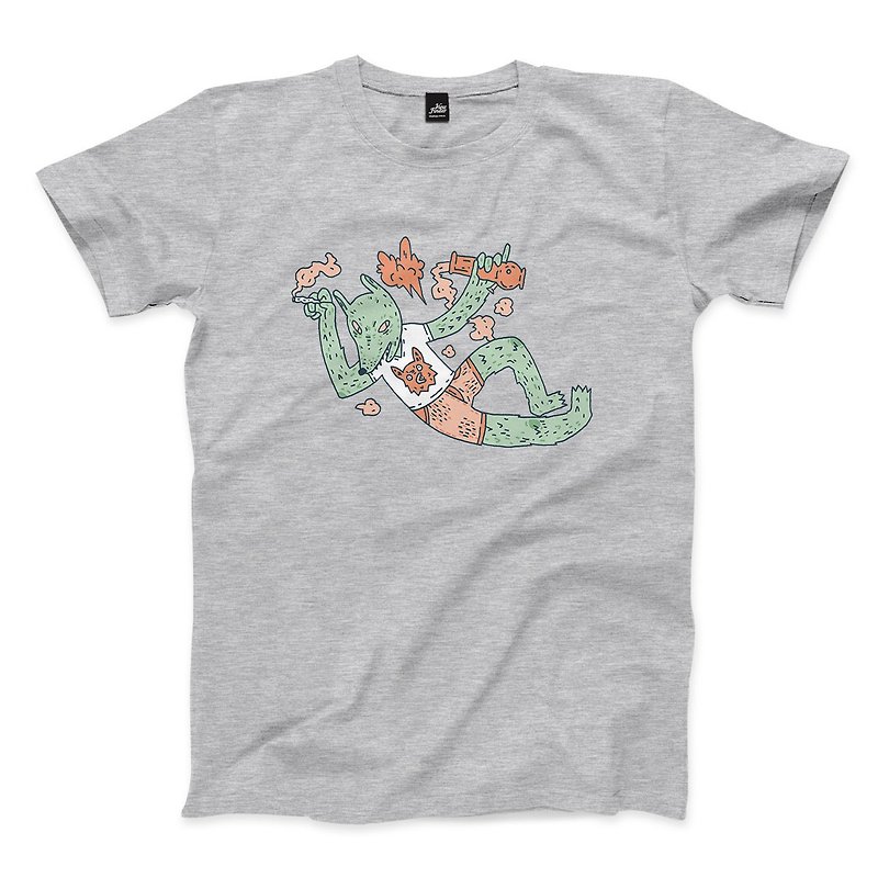 Big Fox curl law - deep Linen ash - neutral T-shirt - เสื้อยืดผู้ชาย - ผ้าฝ้าย/ผ้าลินิน สีเทา
