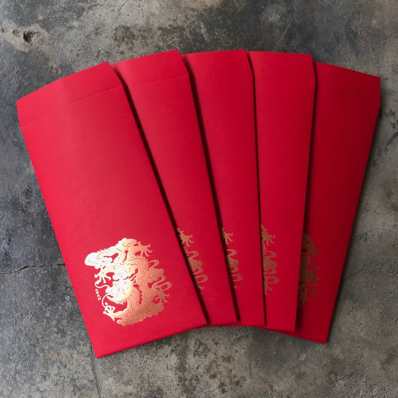 Twelve zodiac dragon lucky red envelope bags 5 pieces/15cm square 2 pieces/traditional dragon paper-cut old style - ถุงอั่งเปา/ตุ้ยเลี้ยง - กระดาษ สีแดง