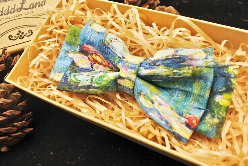 Original handmade bow tie Monet's garden US imported fabric Swing Dance Christmas gift - Bow Ties & Ascots - Cotton & Hemp Blue