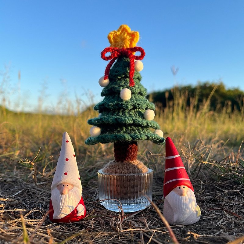 【かぎ針編み完成品】5段クリスマスツリー ガラスポット含む - 置物 - ポリエステル グリーン