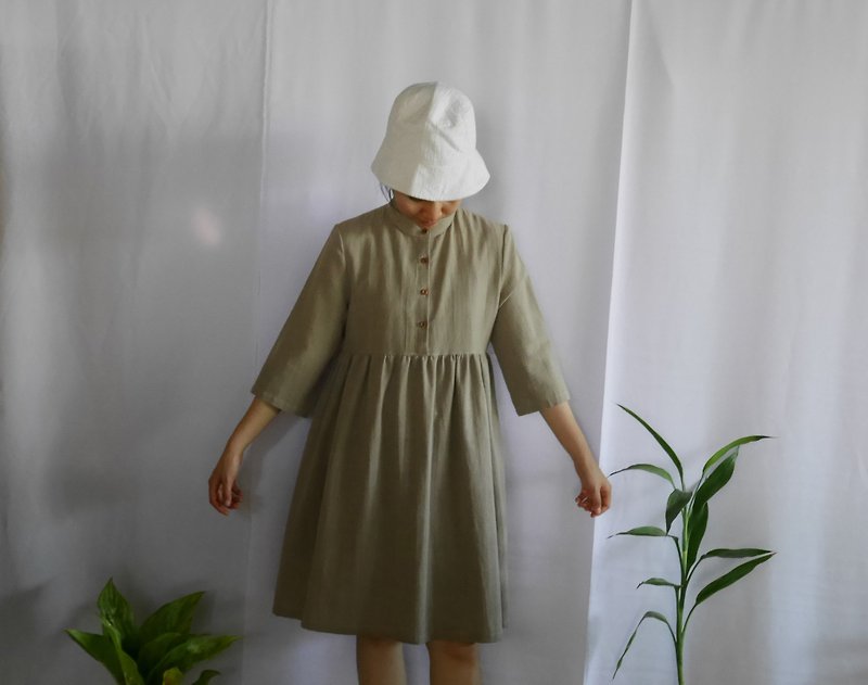hand-woven cotton fabric with natural dyes dress(gray) - 連身裙 - 棉．麻 