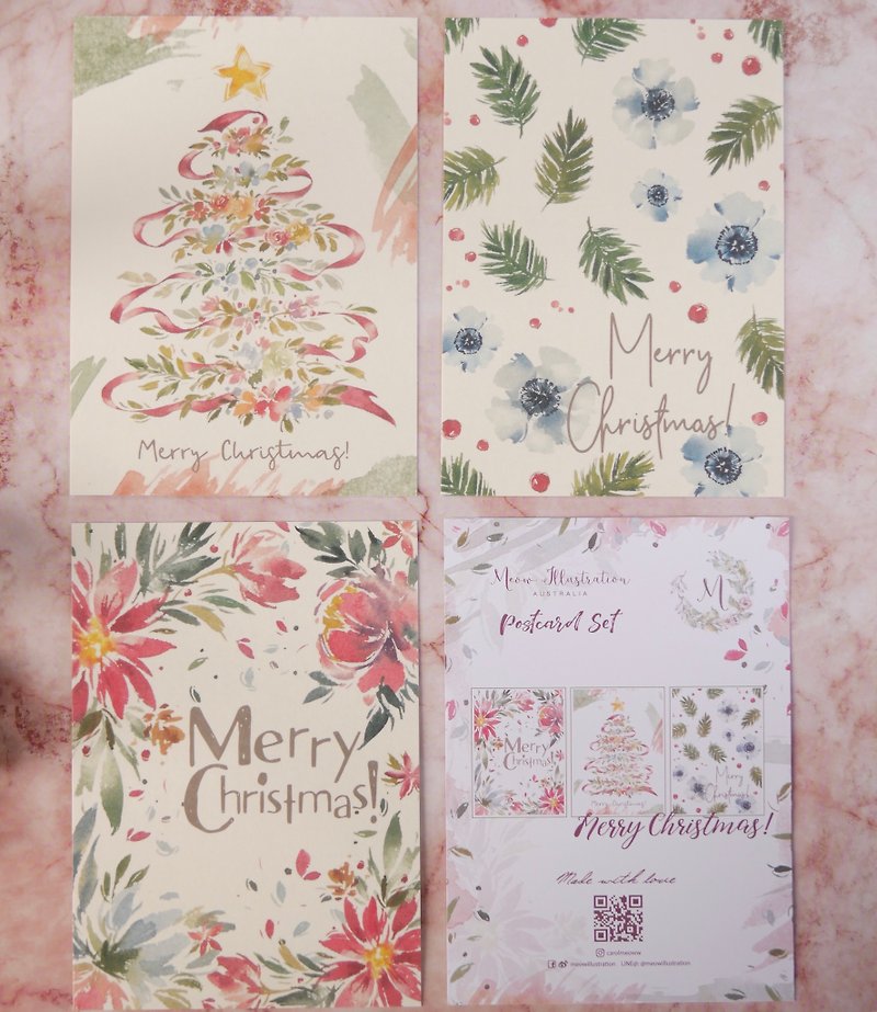 聖誕快樂明信片組 - 卡片/明信片 - 紙 多色
