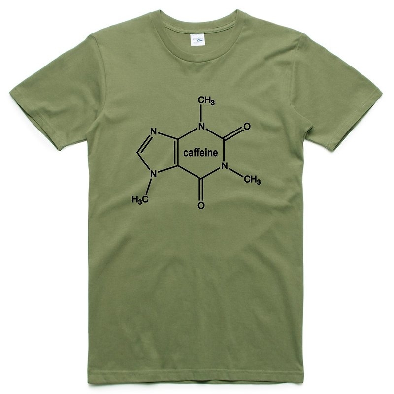 Caffeine Molecule【現貨】短袖T恤 軍綠色 咖啡因分子 文青 藝術 設計 時髦 文字 時尚 - 男 T 恤 - 棉．麻 綠色
