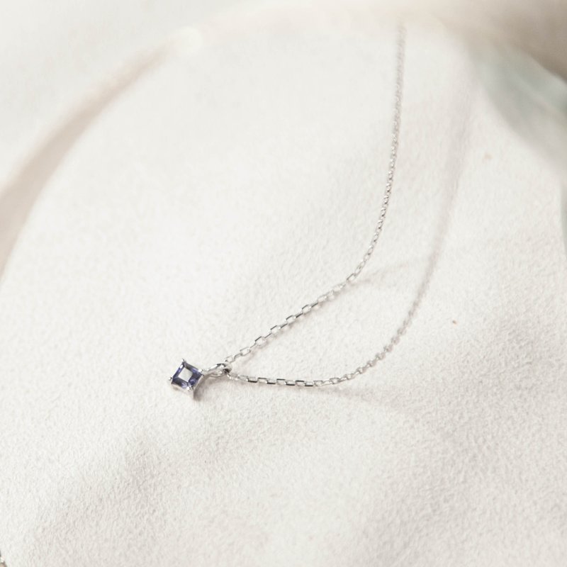 Iolite Sterling Silver Necklace | A must-have for spring and summer. Fresh air. Square natural stone - สร้อยคอ - เงินแท้ 