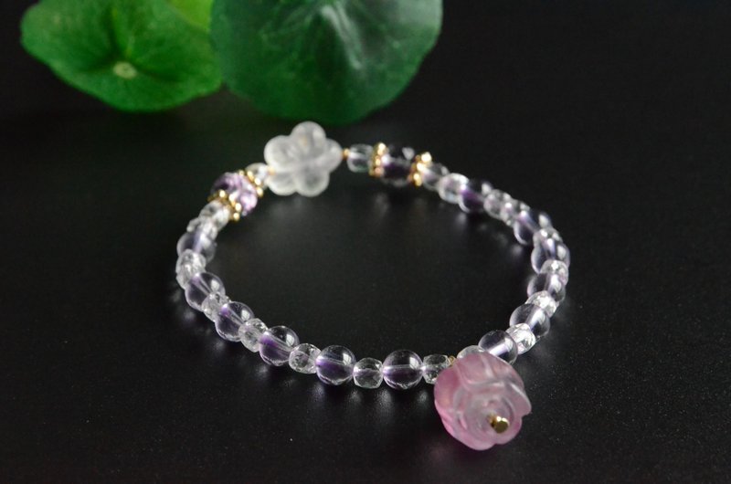 【Xia Lu】Natural Amethyst White Crystal Bracelet Crystal Flower - สร้อยข้อมือ - เครื่องประดับพลอย 