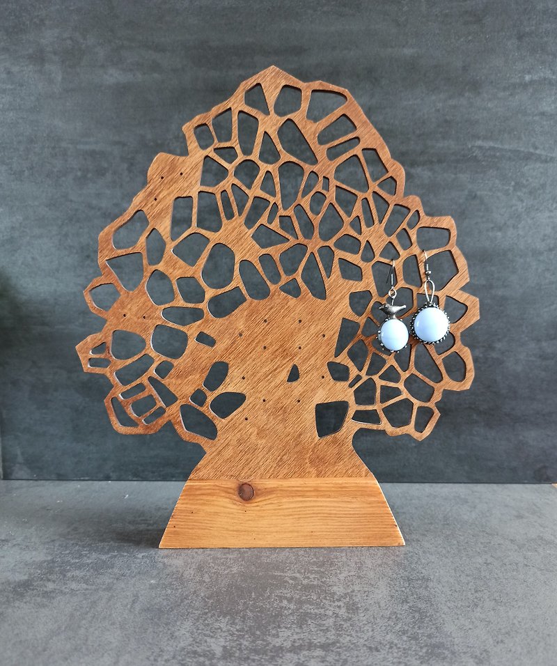 Nature inspired Earrings organizer. Wooden stand display Tree shape for earrings - ของวางตกแต่ง - ไม้ สีนำ้ตาล