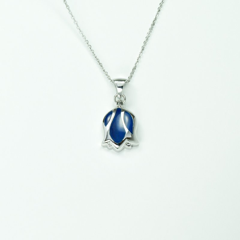 Tulip Necklace (Large)-Peacock Blue - สร้อยคอ - โลหะ สีน้ำเงิน