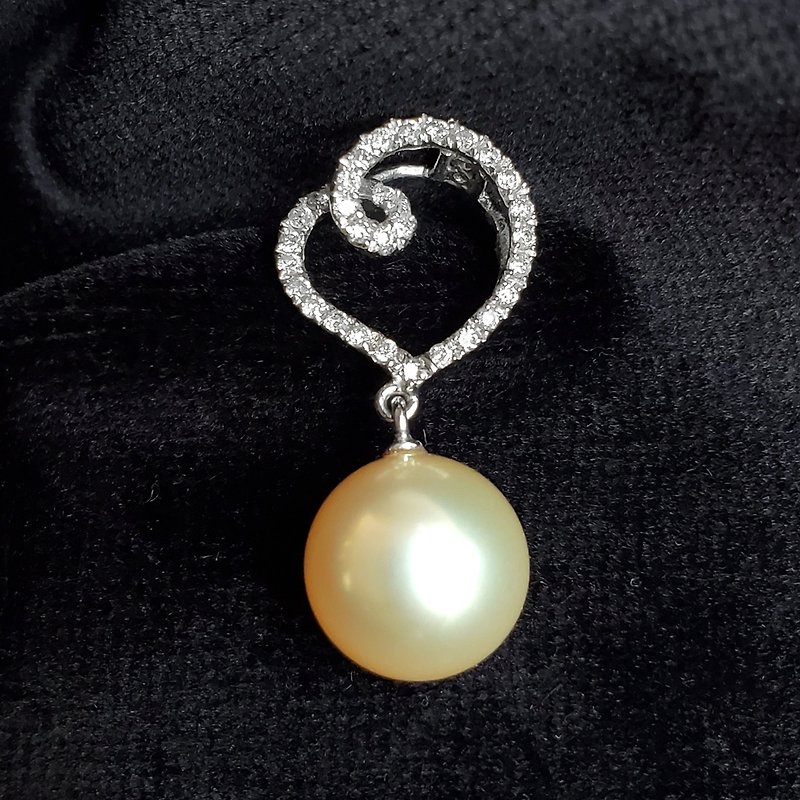 [Maven Expert Jewelry] South Sea Gold Beads and Diamond Pendants - สร้อยคอ - ไข่มุก 