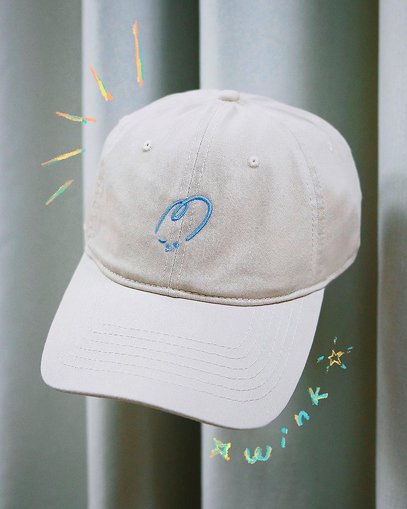 Shuku Wink Cap bunny embroidered soft top baseball cap - Hats & Caps - Other Materials Khaki
