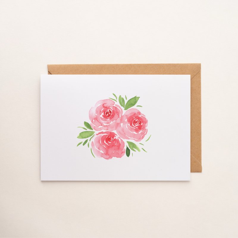 玫瑰花水彩手繪卡片 花卉 植物 祝福卡片 生日賀卡 感謝卡 藝術卡 - 卡片/明信片 - 紙 紅色